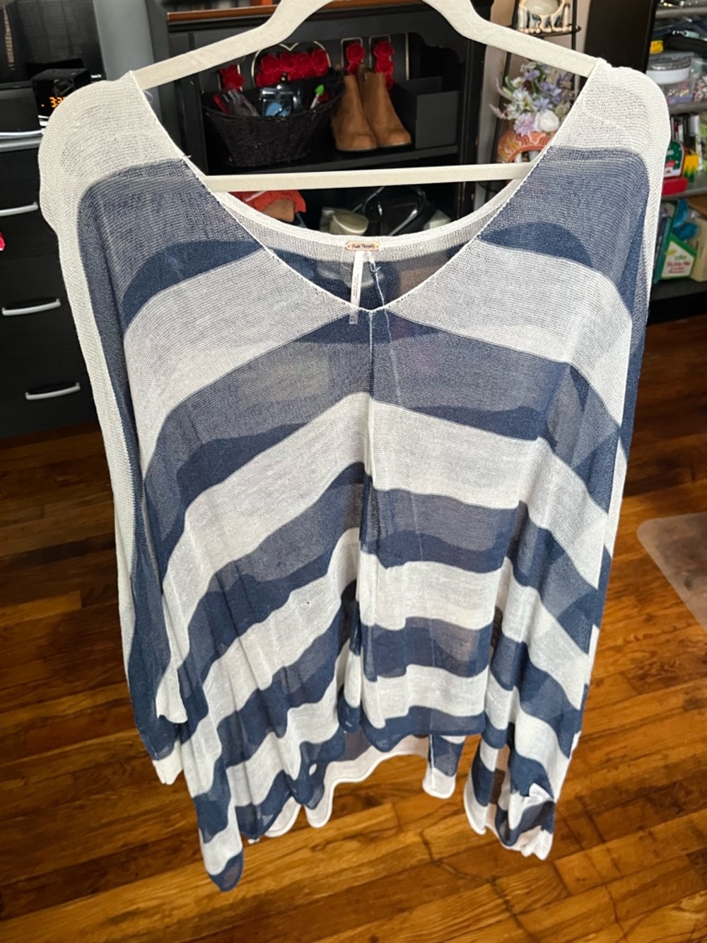Free People Navy and White Striped Lightweight Pullover - FLAWED